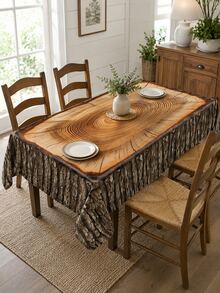 Tree Stump & Annual Rings Printed Waterproof Tablecloth, Vintage Countryside Style Round/Square Dining Table Cover, Outdoor Garden Party Wedding Decor Oil & Dust Proof Tabletop Cloth - Brown - View 6