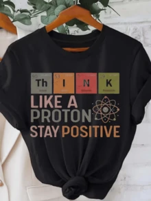 Símbolos de elementos químicos que inspiran a pensar con energía positiva y recuerdan la fuerza del átomo que impulsa la mente optimista camiseta de mujer casual moderna cómoda para uso diario - Negro - Ver 8
