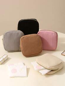 Multi-Color Sanitary Pad Storage Bag, Pink Sanitary Napkin Storage Bag, Large Capacity Minimalist Portable Storage Bag Suitable For Tampons, Sanitary Pads And Liners, Essential For Women, Great For Makeup Bag, Travel, Back To School, Camping, Holidays - Solid Color - View 5