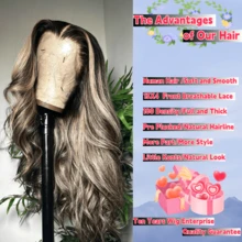 Tóc giả bện sóng dài 26 inch, nặng 270g, làm từ sợi chịu nhiệt cao, không mái, rẽ ngôi giữa, màu nâu sẫm ombre, kiểu tóc dài xoăn bồng bềnh thời trang, lưới hoa hồng, phù hợp với mọi người, phong cách nghỉ dưỡng. - S1/Gray - Xem 5