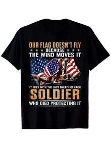 "Nuestra bandera no ondea porque el viento la arrastra" Camiseta, ropa de hombre, camiseta para hombre, tallas S-XXXL, unisex, camiseta estampada de manga corta para el verano de 2025. - Negro - Ver 7