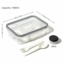 全方位餐點準備便當盒，附醬料盒與餐具，PP材質，微波可用防漏食品儲存盒，適用於上班午餐與學生餐點 - 彩色 - 查看 3