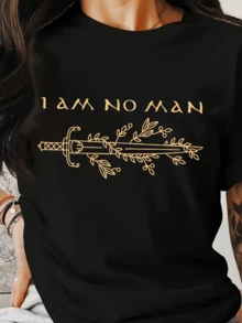 Espada dorada rodeada de ramas que simboliza fuerza interior y determinación femenina con frase empoderadora camiseta de mujer moderna cómoda para uso diario elegante y auténtica - Negro - Ver 1