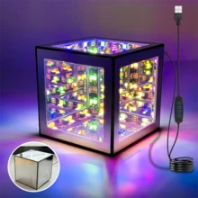 1 pieza Cubo mágico RGB infinito, luz de noche LED multicolor, decoración de sala de juegos, cable USB de 4 teclas, brillo ajustable, luz ambiental, luz de noche minimalista moderna para dormitorio, cabecera, sala de juegos, lámpara de escritorio con función de atenuación - USB - Ver 11