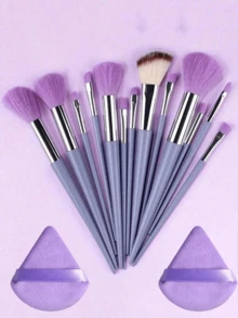 13 piezas Juego de brochas de maquillaje moradas, incluye brocha para rubor, brocha para sombra de ojos, brocha para polvo, brocha para contorno, brocha para corrector, con bolsa de almacenamiento de terciopelo - Morado - Ver 10