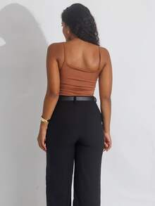 Kit 3 Women's Bodysuit Thin Strap Square Neckline Casual Suplex Double Lining Basic - 棕色/巧克力色/白色 - 查看 7