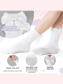 3 Pairs Pilates Socks Non Slip Yoga Crew Socks Satin Bow Grip Socks For Women Men Ballet Athletic Sport Socks Gifts Multi Color - Grey - View 2