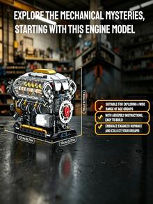703片创意超级赛车VB引擎积木玩具，V8引擎模型组装玩具，V8迷你DIY引擎模型玩具，成人STEM组装项目，物理科学教育玩具，桌面展示模型，生日礼物 - 彩色 - 查看 10