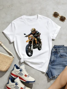 Damen Sommer locker lässiges Hemd, weiche Baumwolle Rundhals Kurzarm Oberteile, Vintage europäisch amerikanischer Street-Style. - Weiss - Übersicht 5