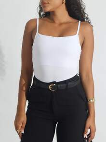 Kit 3 Women's Bodysuit Thin Strap Square Neckline Casual Suplex Double Lining Basic - 棕色/巧克力色/白色 - 查看 9