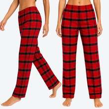 Women's Checkered Sleep Pants, Comfortable Cotton Pajamas, Women's Lingerie, Sleepwear, Women's Pants - 紅木色 - 查看 1