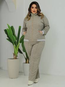 Women's Plus Size River Knit Set - Elegant And Comfortable Zipper - Home & Vacation - cát - Xem 1