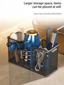 1个免钻孔浴室柜壁挂式吹风机收纳架，多隔层网篮，适用于美发工具，家用浴室吹风机和直发器收纳架 - 彩色 - 查看 6