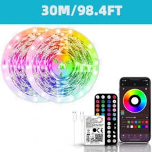 Tira de luz LED de 3-100 pies con función de sincronización de música y cambio de color, controlable a través de una aplicación y un control remoto de 44 teclas, adecuado para la sala de estar, la cocina, el armario y las escaleras - Multicolor - Ver 15