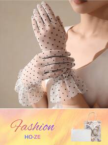 Găng tay ren chấm bi trắng/đen kiểu retro gợi cảm dành cho nữ/bé gái, kiểu lưới mỏng, găng tay cô dâu, phong cách Gothic Lolita thanh lịch cho cô dâu trong đám cưới, sườn xám, váy, Lolita, váy lót, tiệc cosplay và chụp ảnh, phù hợp cho đám cưới/Ngày của Mẹ/Tiệc chiêu đãi/Tiệc tùng/Chống nắng/Đồ lót/Tay áo ren cưới. - Găng tay chấm bi kiểu cổ điển - Xem 7