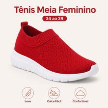 Tênis Meia Feminino Slip On Vinho Leve Confortável Do 34 ao 39 Promoção - Vermelho - Visão 3
