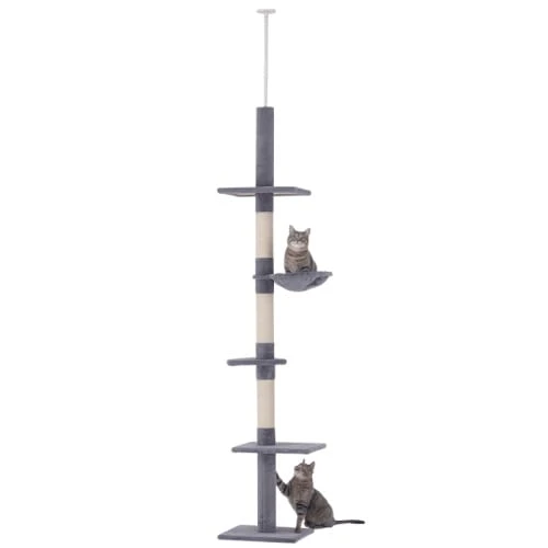 Tall, Height-Adjustable, Sturdy Cat Tree With Sisal Posts, Grey, 40 X 34 X 230-260 Cm - Grey - View 1