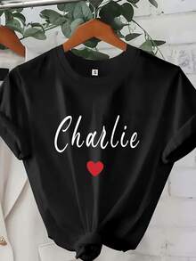 Camiseta personalizada con corazón de lentejuelas, camiseta personalizada con corazón, camiseta personalizada, regalo para mamá, regalos para el Día del Maestro - Negro - Ver 1