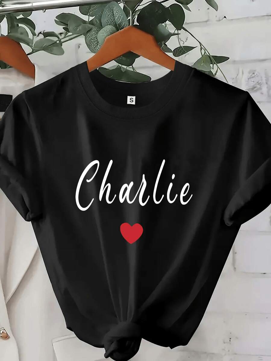 Camiseta personalizada con corazón de lentejuelas, camiseta personalizada con corazón, camiseta personalizada, regalo para mamá, regalos para el Día del Maestro - Negro - Ver 1