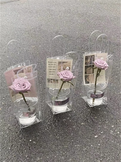 10/20pcs Portable Transparent Flower Bags With Buckle, Reusable, Suitable For Packaging Flowers, Milk Tea, Coffee, Small Toys And Gifts For Holidays, Parties And Souvenirs
