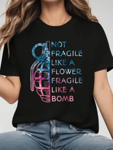 Explosión de confianza y fuerza femenina representada por una granada brillante que simboliza poder e independencia camiseta de mujer moderna casual cómoda ideal para expresar personalidad - Negro - Ver 6