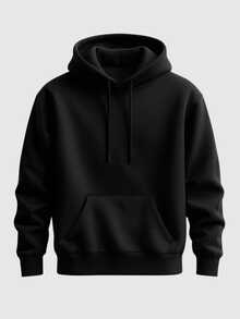 Men's Kangaroo Hoodie With Flannel Lining, Casual Winter Sweatshirt - màu đen - Xem 2