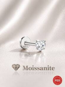 1 chiếc khuyên tai hình trái tim bằng bạc 925 mạ vàng 18K đính đá Moissanite, kiểu dáng phẳng, thời trang, không gây dị ứng và không phai màu, hoàn hảo cho đeo hàng ngày, dự tiệc, đám cưới, quà tặng Ngày của Mẹ và các dịp lễ. - Bạc - Xem 2