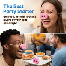 Snort Funny – Oinkcredible Juego de fiesta "Si te ríes, pierdes", 150 tarjetas de desafío, 5 hocicos de cerdo, 60 fichas de barro, regalos para rellenar calcetines navideños, juegos familiares para niños, regalos para adolescentes, los mejores regalos de Pascua, desafío "Intenta no reírte" para adultos, noche de juegos en familia, de 4 a 8 jugadores. - Celeste - Ver 3