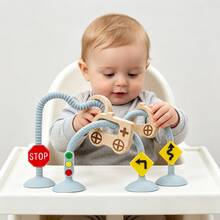 Silikon Baby Frühförderung Schiebe- und Ziehspielzeug, kleines Auto Verkehrserkennung Spielzeug, Hochstuhl Saugnapf Spielzeug, Lernspielzeug, Weihnachts- Halloween- Thanksgiving Geschenk - Verschiedenfarbig - Übersicht 4