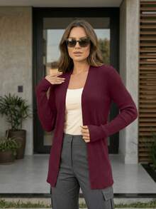 Women's Open Ribbed Cardigan, Basic, Elegant, Casual, Winter, Cold Weather, Knit Cardigan - Color caoba - Ver 5