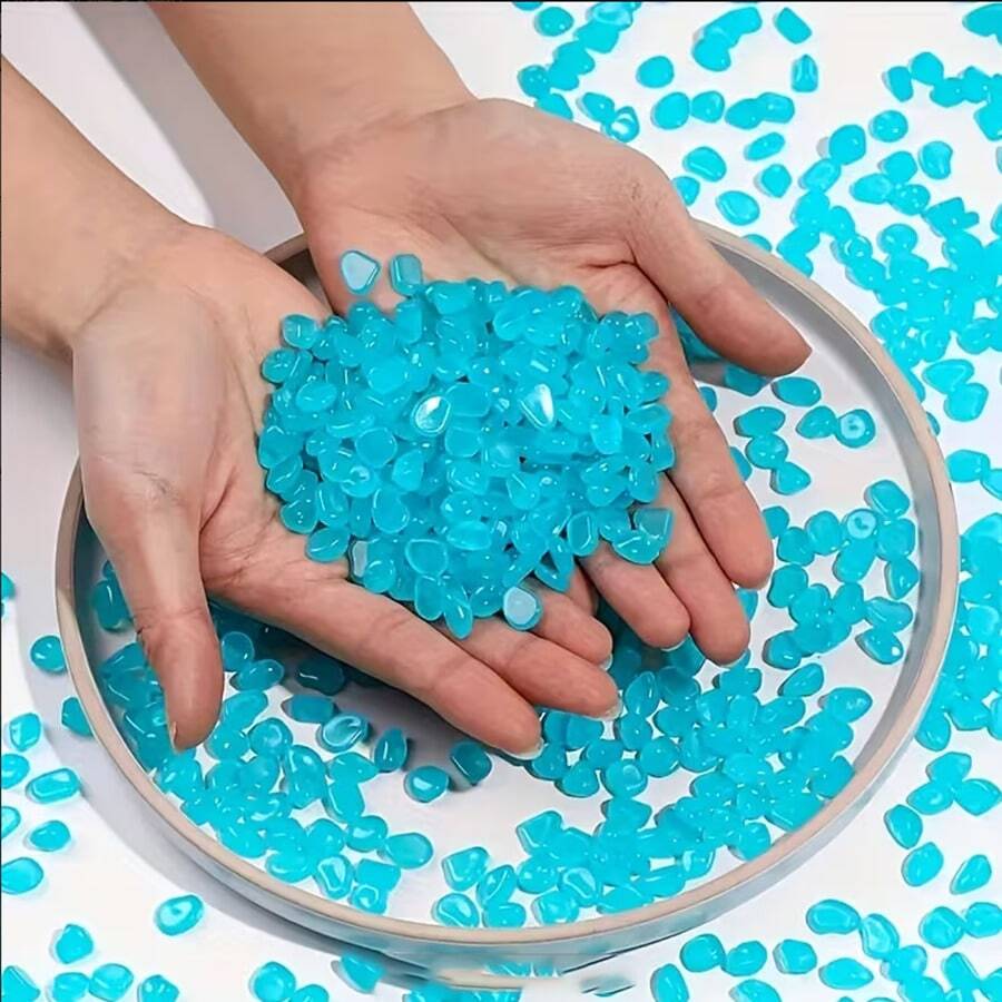 500pcs Glow In The Dark Blue Stones, Luminous Pebbles For Aquarium, Pathway, Backyard, Garden, Lawn - Multicolor - View 1