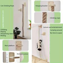 1 Set Wall-Mounted Cat Climbing Rope Jumping Platform, Thick Natural Hemp Rope, Space-Saving, Pet Exercise Toy, Indoor Cat Activity Wall-Hanging Design, Sturdy Pet Accessory, Cat Wall Ladder, Kitten Play Equipment - Multicolor - View 9