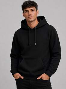 Men's Kangaroo Hoodie With Flannel Lining, Casual Winter Sweatshirt - màu đen - Xem 1