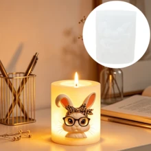 Cetakan Silikon Lilin Aromaterapi Kelinci Berkacamata Lucu yang Memakai Pita. Dekorasi Meja Unik dan Menarik. Cetakan Lilin Relief Kelinci yang Dapat Digunakan Kembali. Cetakan Silikon Ornamen Plaster DIY Lilin Aromaterapi. - A-putih - View 6