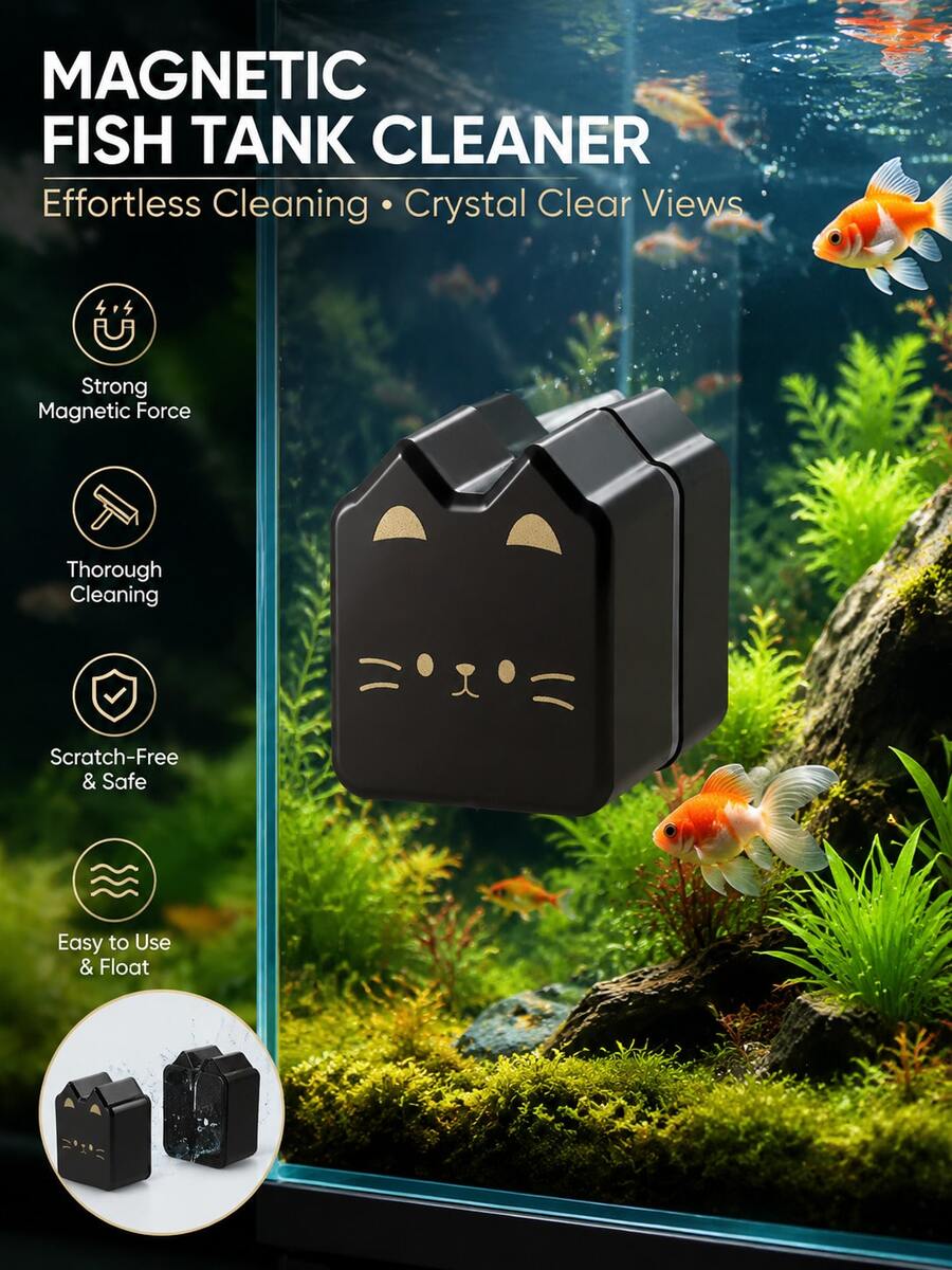 迷你磁性鱼缸玻璃清洁器，双面鱼缸刷，强力磁性除藻器，小型鱼缸及玻璃表面清洁工具