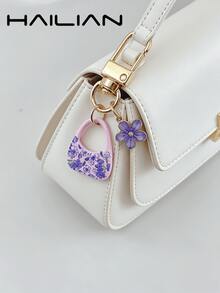 HAILIAN 花卉印花迷你手提包钥匙扣，可爱珐琅花朵吊坠包饰，ins风多色甜美风格配饰，青少年女孩的完美礼物 - 彩色 - 查看 2