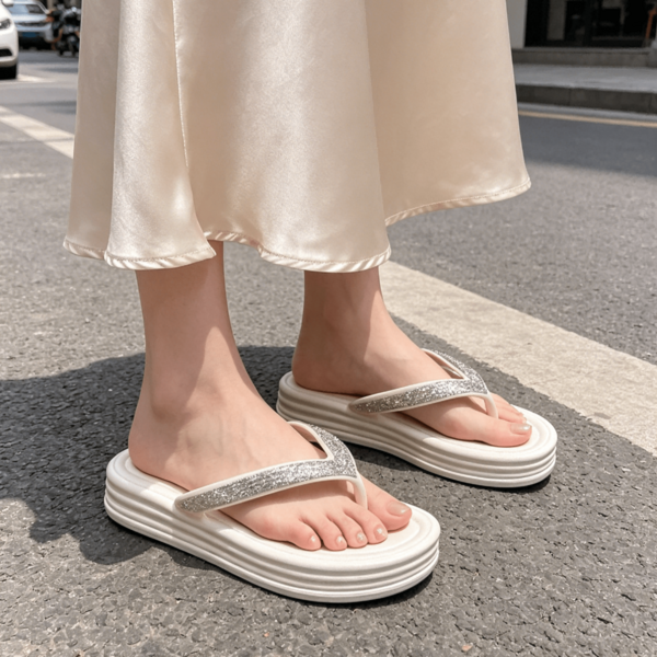 Sandalias de mujer de moda para el verano, ideales tanto para salir como para estar en casa; pantuflas de mujer, perfectas para la playa y los viajes; con diseño de suela gruesa y purpurina; sandalias de mujer, pantuflas de mujer, sandalias de mujer