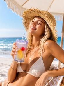 Star Shaped Glass Cup With Straw, Clear Reusable Iced Coffee Glassware, Summer Tumbler For Juice, Soda, Parties & Daily - Multicolor - View 5