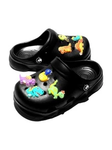 HOEASE Youngsters' EVA Garden Clogs, EVA Beach Shoes, Breathable Slip-On Design With Luminous Cartoon Charms For Boys And Girls, All-Season Footwear - Black - View 2