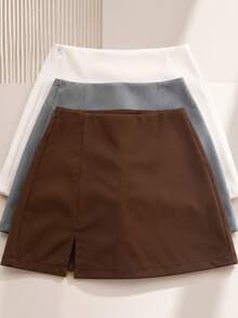 Kit Of 3 Tailored Skirt Shorts With Slit For Parties And All Occasions - Fashion Blogger Style - 白色,灰色和棕色 - 查看 3