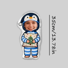 【定制产品】1个个性化照片抱枕 - 3D打印逼真面部和身体设计，柔软家居装饰抱枕，送给家人、朋友和自己的理想礼物，圣诞节礼物，感恩节礼物 - 企鵝 - 查看 8