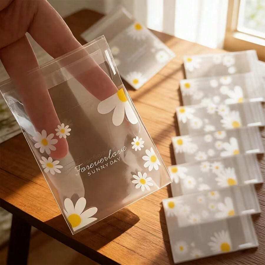 50/100/200 件装通用礼品袋套装,雏菊印花透明自粘小包装袋,非常适合婚礼回礼、生日茶会和小型礼品包装,全年适用,也可用于饼干烘焙的独立包装,是圣诞节的完美之选。 - 包裝袋 - 查看 1