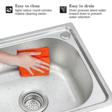Stainless Steel Kitchen Laundry Sink Single Bowl Inset Utility Room Sink With 2 Tap Holes, Soundproof Coating And Complete Drain Kit For Kitchen Utility Room Bar Pub For Homeowners Cleaners Caterers - one-size - View 6