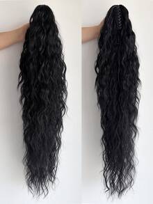 Bộ trang phục ngày Valentine mùa hè kiểu WIGGAGA dành cho nữ, tóc nối đuôi ngựa xoăn gợn sóng dài 30 inch, tóc giả đuôi ngựa bồng bềnh tự nhiên, chân thực dành cho nữ. - màu đen - Xem 3