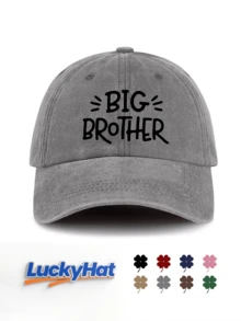 1件中性水洗復古棒球帽「BIG SISTER」手繪標語印花 可調節做舊復古爸爸帽 休閒家庭穿搭款 - A - 查看 2