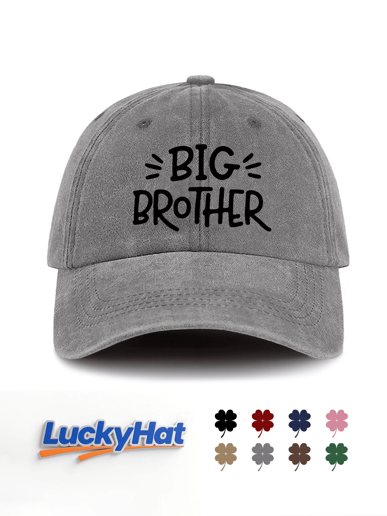 1件中性水洗復古棒球帽「BIG SISTER」手繪標語印花 可調節做舊復古爸爸帽 休閒家庭穿搭款