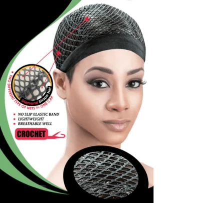 ZTZI 1pc Black Diamond Mesh Crochet Wig Cap, Breathable Non-Slip Hair Net, Solid Color Casual Polyester Wig Cap For Daily Wear, All Seasons