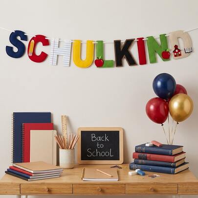 2D Felt Schulkind Banner, German School Enrollment Themed Soft Felt Material Pull Flag Garland, Colorful First Day Of School Banner With Pencil & Apple Appliques For Back To School, School Party Decor,DIY Party Supplies, Craft (No Sewing Required)