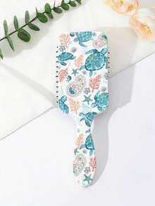 1pc Summer Blue Sea Turtle Pattern Straight Hair Smooth Air Cushion Comb, College Style Ocean Shell Printed Massage Comb, Large Breathable Handheld Hair Brush, Ins Fresh Floral Aesthetic Comb, Portable Travel Daily Use, Birthday Holiday Gift For Family Friends Girls - Multicolor - View 7