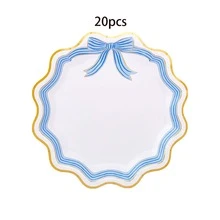 10个/20个/30个装蓝粉色蝴蝶结纸盘，9.5英寸金边餐盘，优雅条纹蝴蝶结设计派对餐盘，适用于婴儿派对、节日、活动、新娘送礼会、性别揭晓派对、生日派对等场合，男女皆宜。 - 多色 - 查看 8